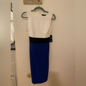 NWT. Lauren by Ralph Lauren. Sleeveless Dress. Color block. Size 2. Easy to wear